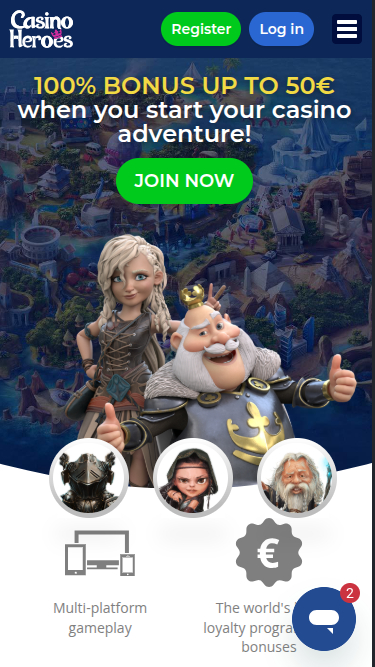 Casino Heroes Mobile Homepage