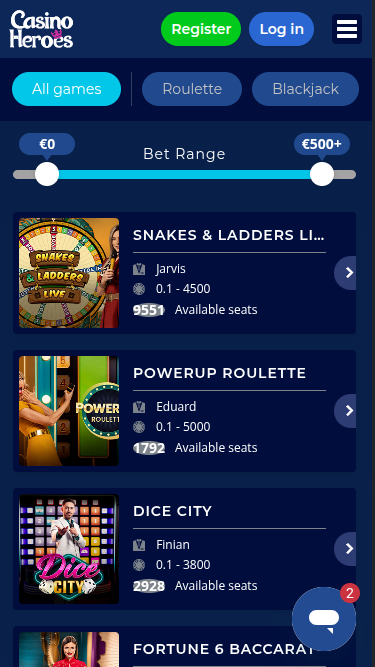 Casino Heroes Mobile Live Dealer