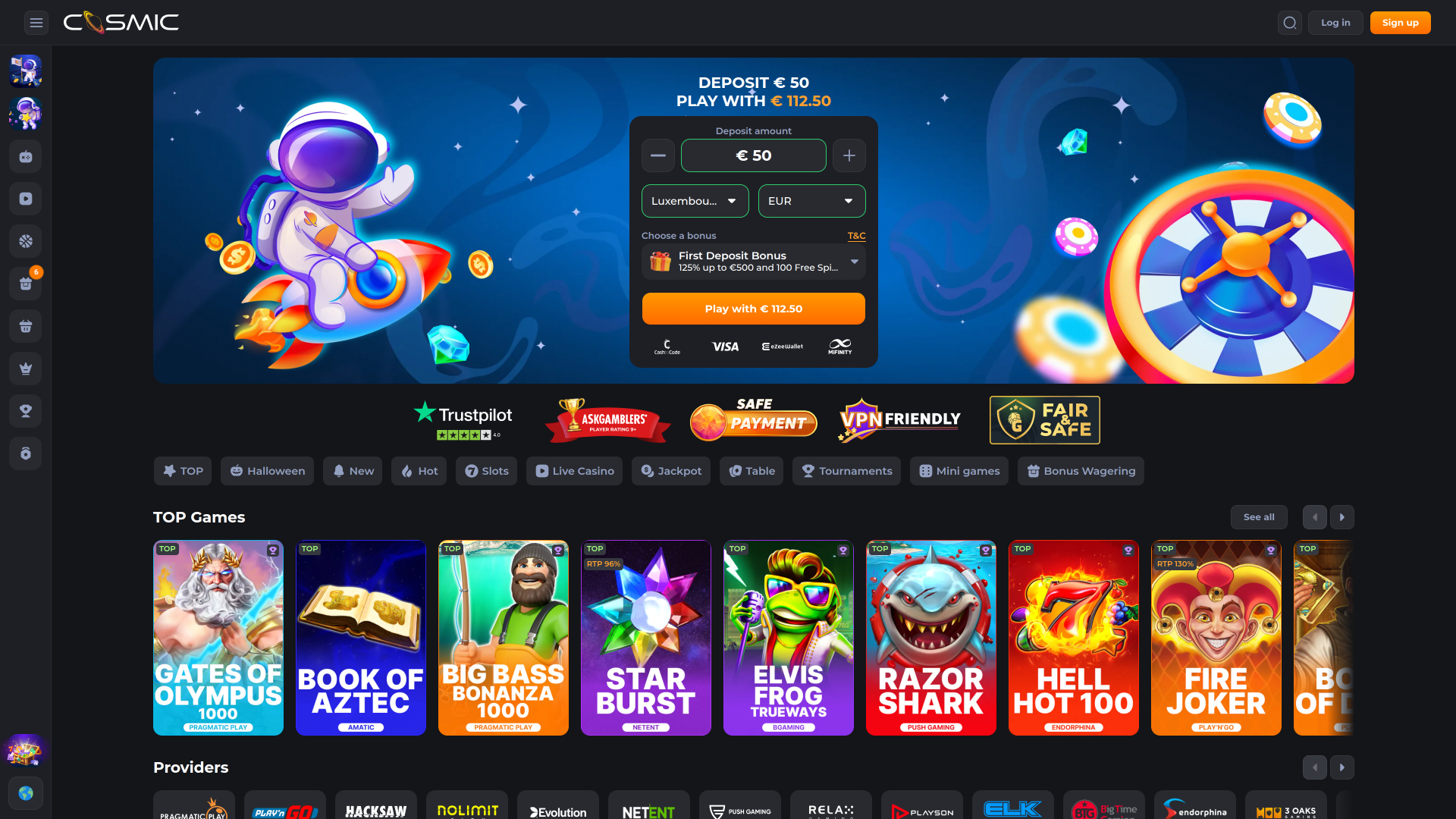 Cosmicslot Casino Homepage Desktop