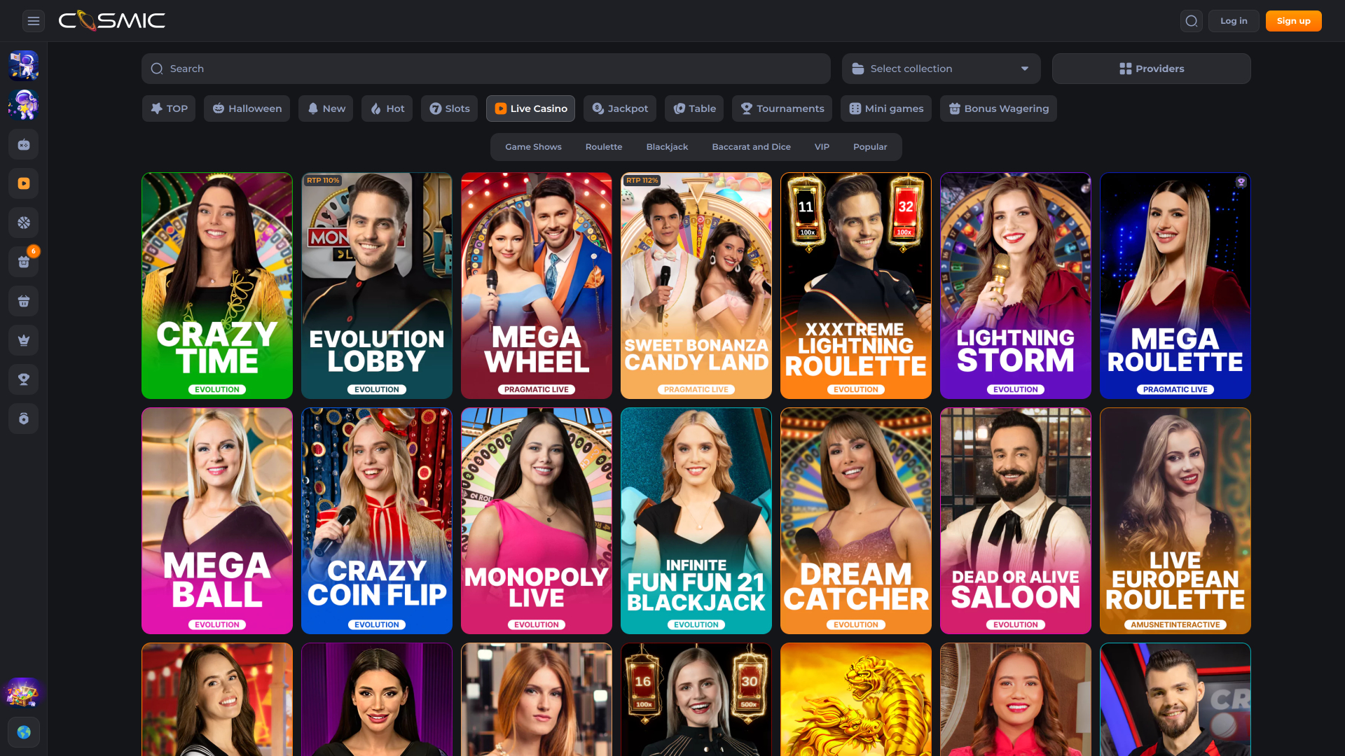 Cosmicslot Casino Live Dealer Desktop
