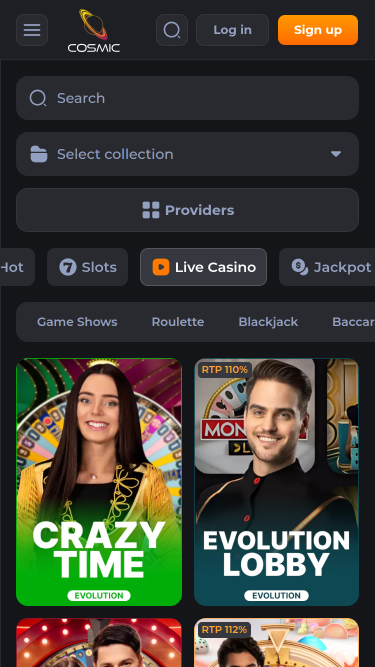 Cosmicslot Casino Live Dealer Mobile